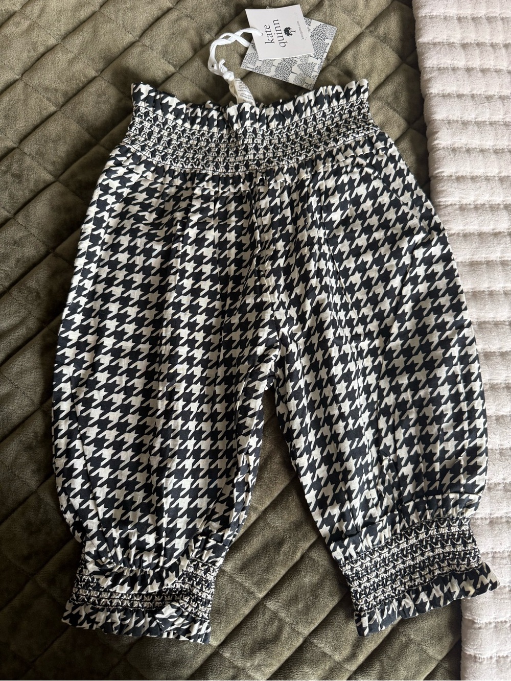 kate quinn Black and White Houndstooth Smocked Waist Pants